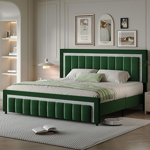 Miniatura 17 de HOMBCK - Bases de cama tamaño individual con cabecero y estribo, base de cama plataforma tapizada con diseño de diamante, bases de cama tamaño