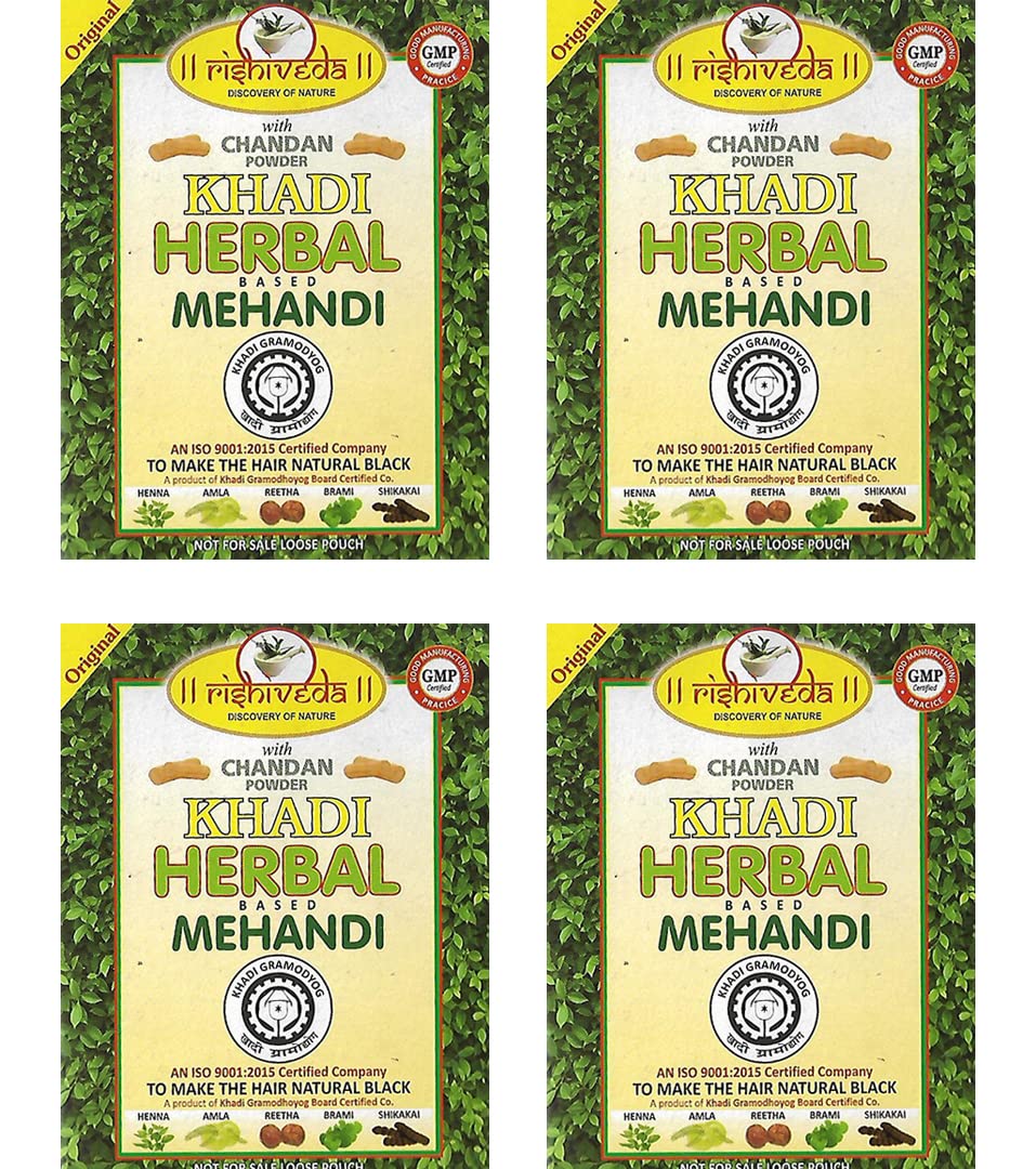 Rishiveda Khadi Herbal Mehandi Pack of 4 (75gm per pack)