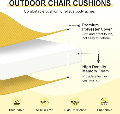 Miniatura 2 de downluxe - Cojín para asiento, redondo, impermeable, para exteriores e interiores, para patio o jardín, 43 x 41 x 5 cm, amarillo, paquete de 4
