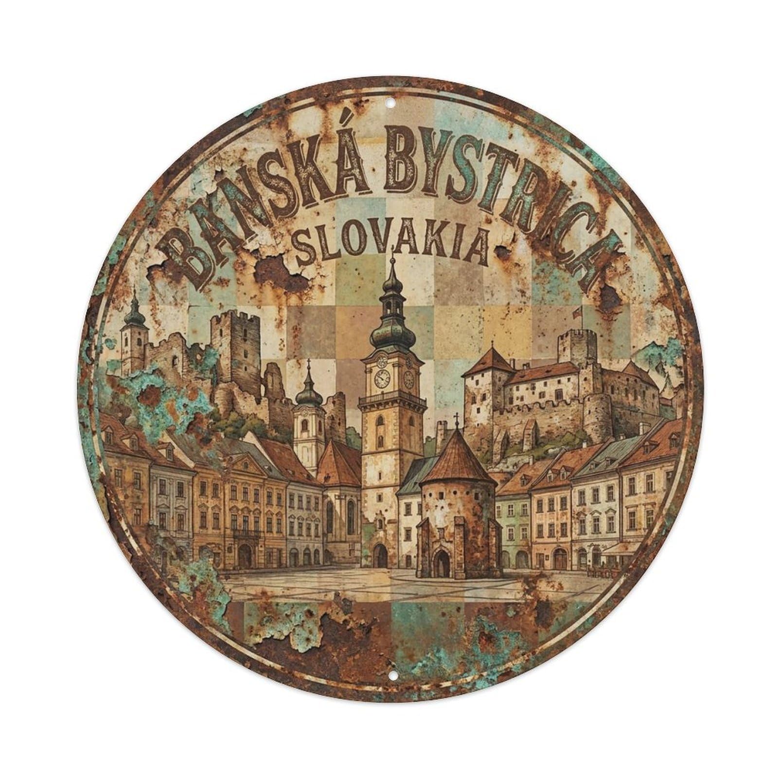 Yrnq 8X8inch Vintage Style Slovakia Vintage Travel Banska Bystrica Metal Tin Sign