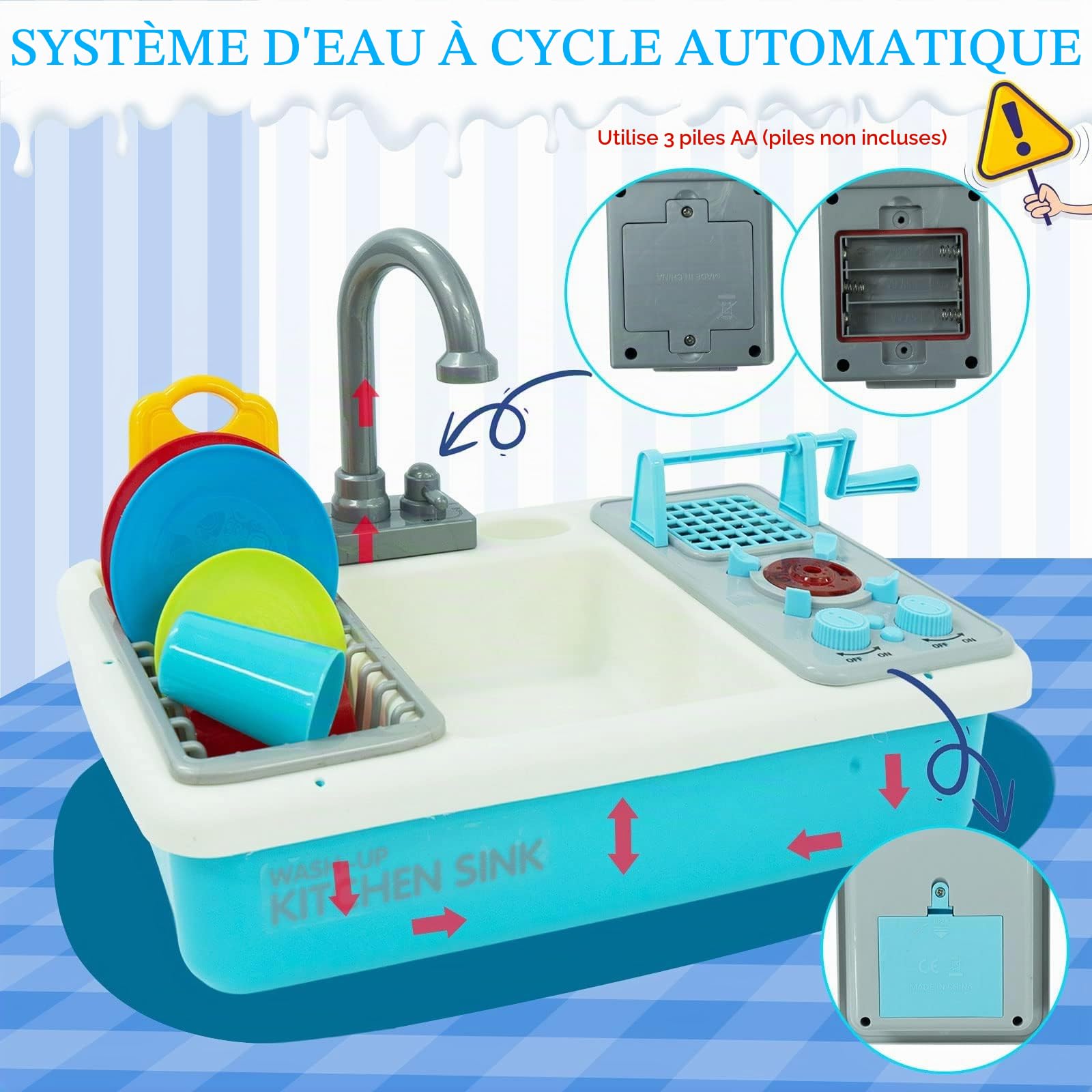 Jouets de Cuisine, Jeu d'évier avec Circulation d'eau et Gril, Robinet Eau Enfant, Jouets Alimentaires pour Enfants Garçons Filles de 3+ Ans
