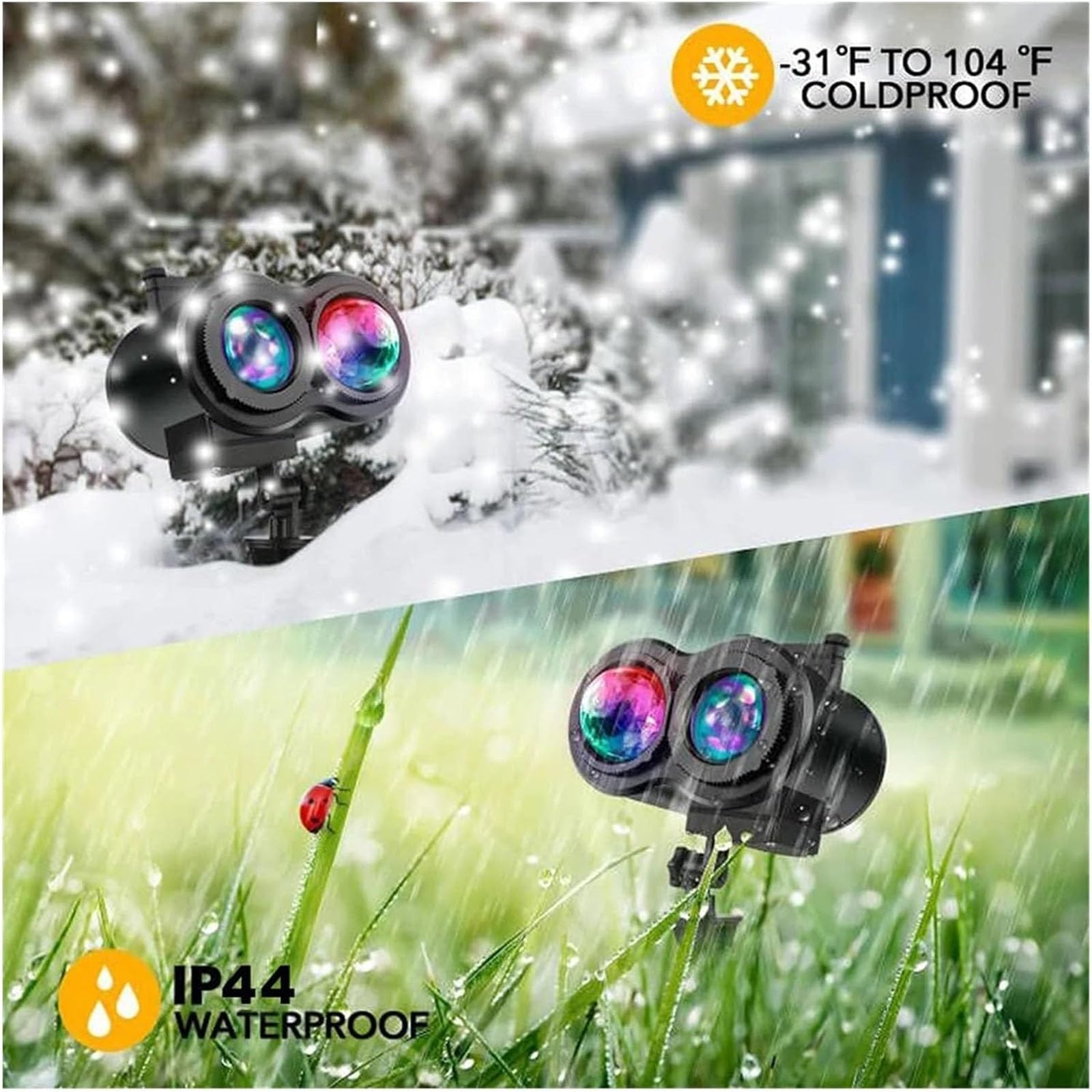 Proiettore di Luci Nevicate, Proiettore di Luci Natalizie con Telecomando, 10 Onde d'Acqua E 16 Effetti HD, Base con Rotazione a 360° E Design Resistente all'Acqua IP44, per Decorazioni Natalizie
