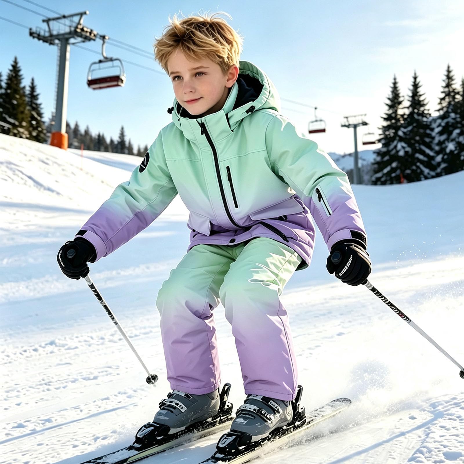 Skianzug Kinder Wasserdicht mit Farbverlauf, Skijacke und Skihose
