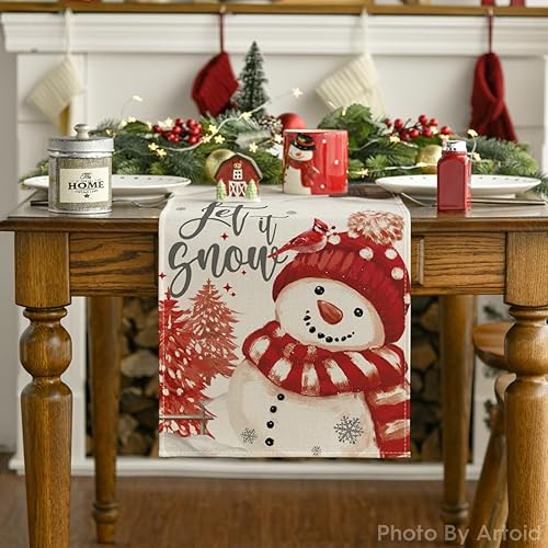 Miniatura 7 de Artoid Mode Camino de mesa de Navidad Let It Snow Red Snowman Navidad, decoración de mesa de comedor de cocina y comedor para decoración de fiesta