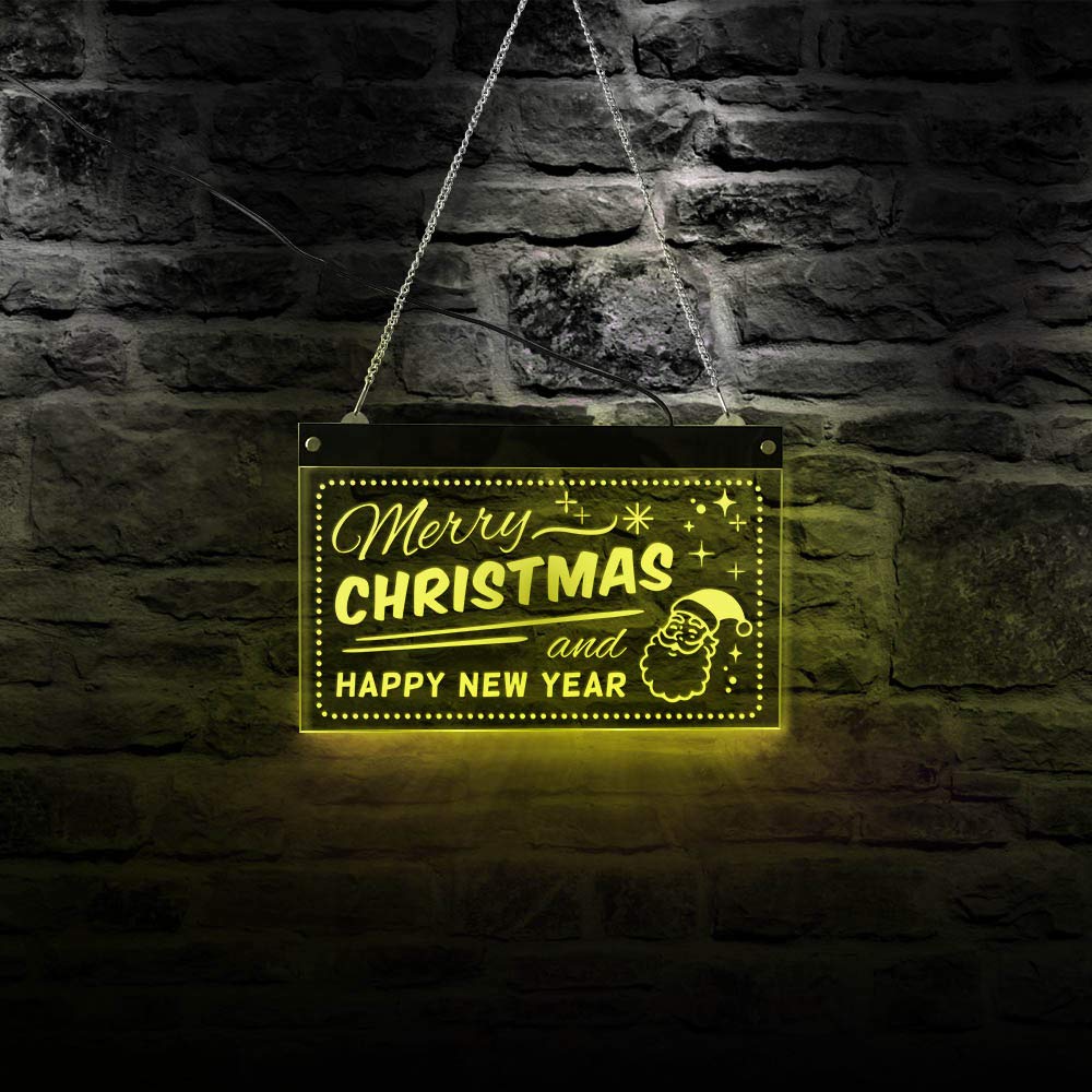 30cm * 19cm Feliz Navidad y Feliz Año Nuevo LED Pantalla de neón Letrero de pared Vacaciones Decoración para el hogar Iluminación LED multicolor Fiesta Inicio Bar Letrero Día de la madre Regalo Letr