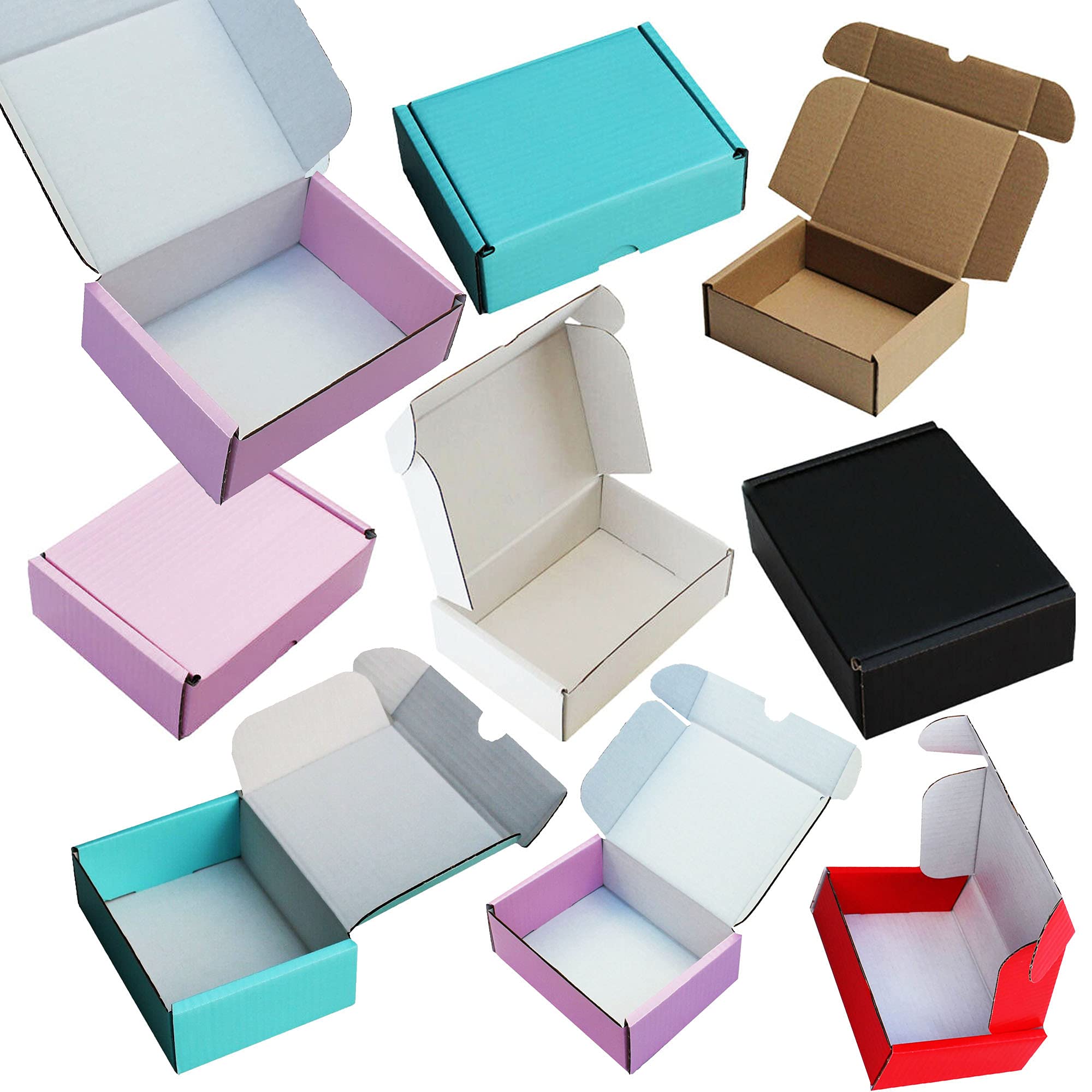 CARDBOARD BOXES, PINK, BLACK, LIGHT BLUE & RED POSTAL POSTAGE MAILING BOXES SMALL, MEDIUM & LARGE BOX (10" x 7" x 3", BLACK, 10)