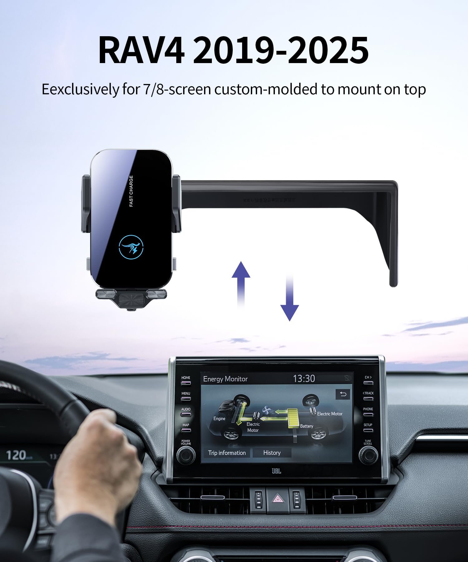 Bezprzewodowa szybka ładowarka 15 W do Toyota RAV4/Hybrid 2019-2025, akcesoria, ekran 7/20.3 cm, stały klips, akcesoria samochodowe, uchwyt nawigacyjny, dekoracja wnętrz, uchwyt na telefon