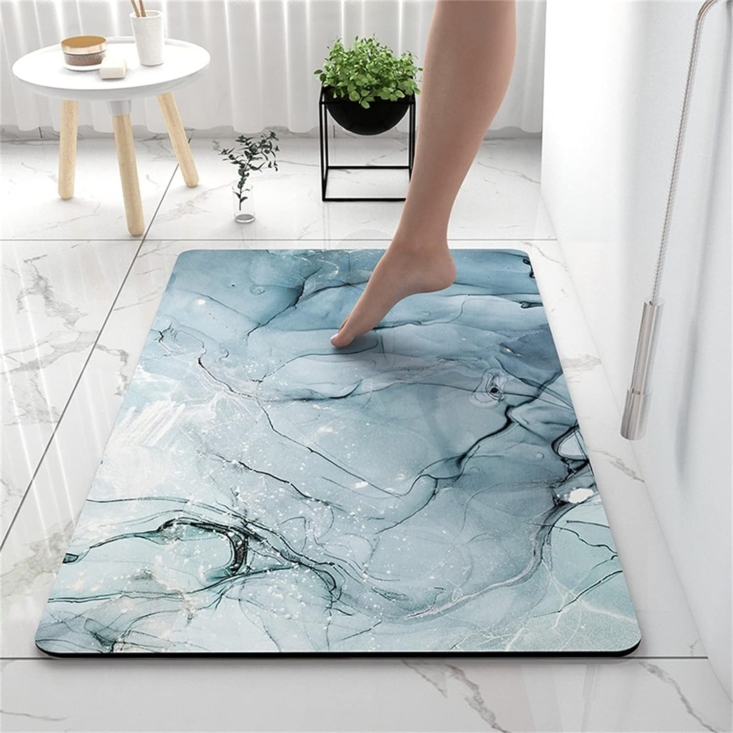 Fisecnoo Soft diatomaceous earth bath mat, water-absorbent, quick-drying, non-slip diatomaceous earth mat, for kitchen and bathroom