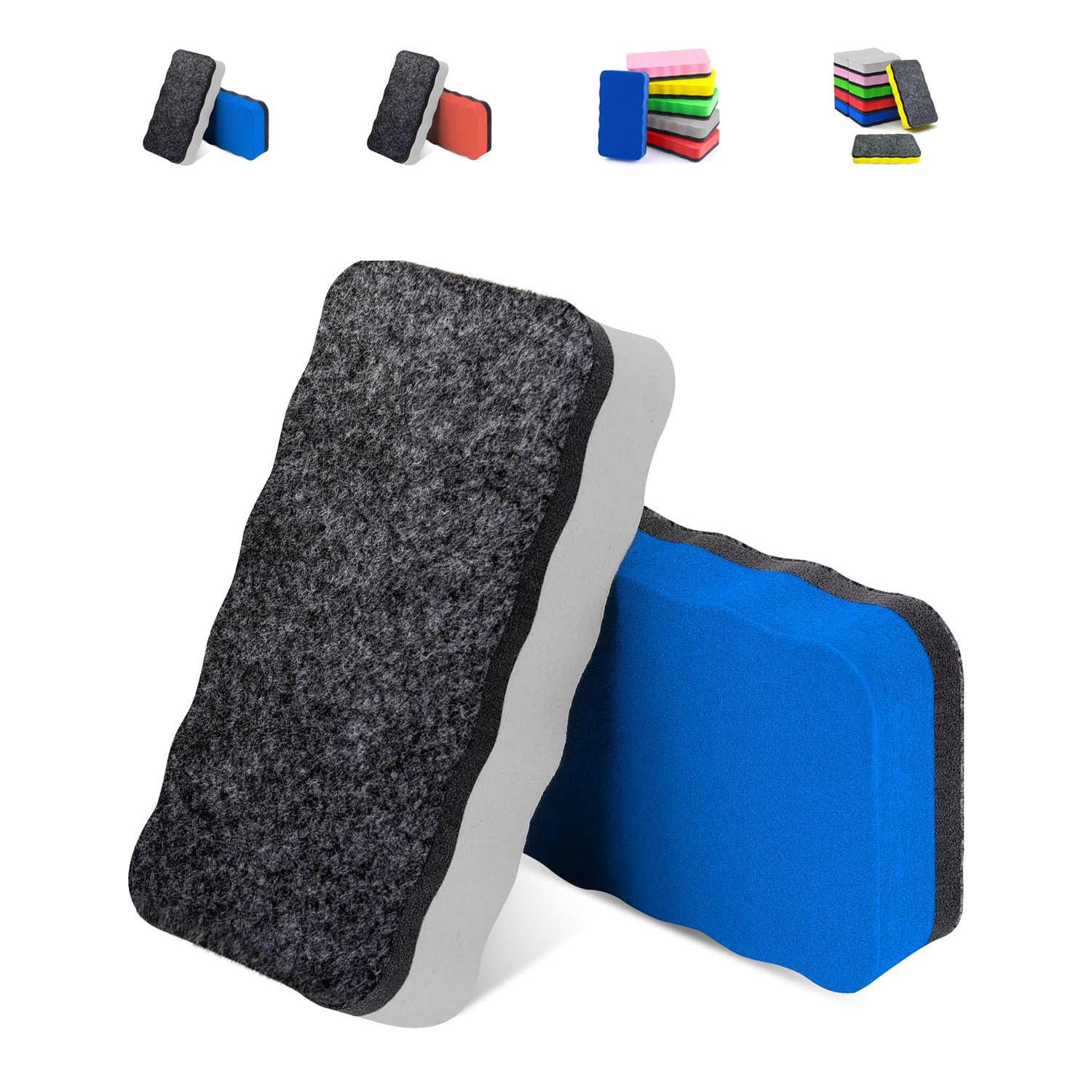 Whiteboard Eraser, 2 Pack (Grey, Blue), Magnetic Eraser Whiteboard Eva Rubber and Felt, Lightweight and Strong Magnet, for Erasing Whiteboard Markers (2 Erasers)