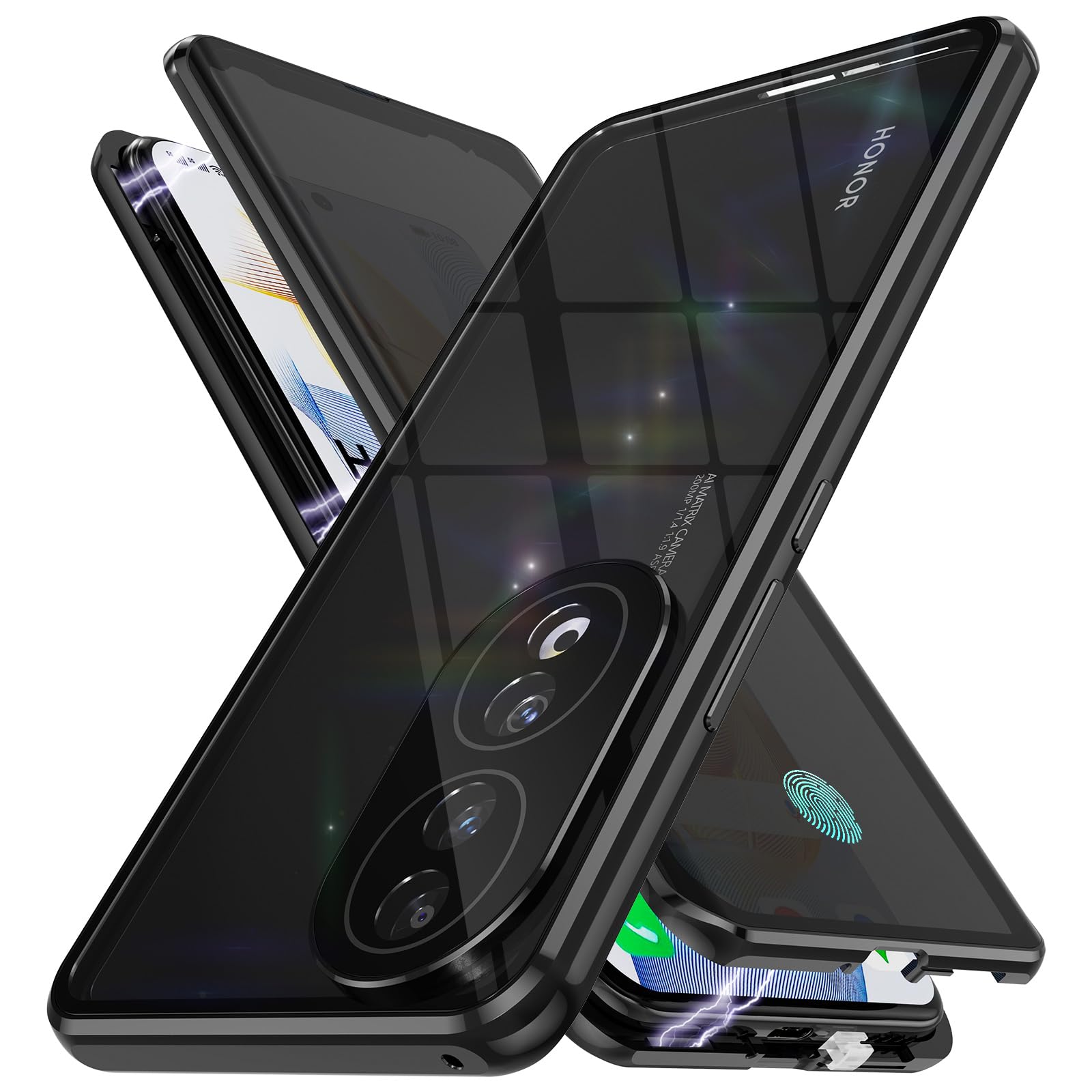 Privacy Case Compatible with Honor 90 5G, Front and Back Metal Magnetic Case, 360 Degree Protection with Anti-Peep Glass - Black