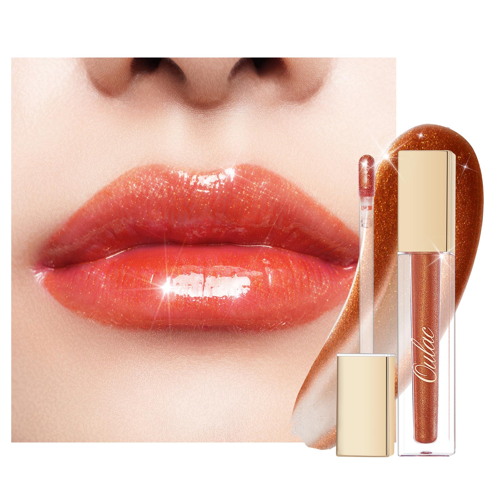 Oulac Shimmer Liquid Lipstick High-Shine Glitter Lip Gloss for Women Shimmer Non-Sticky Glossy Finish Liquid Lipstick Hydrating Lip Gloss Fuller-looking Lip Makeup Vegan & Cruelty-Free 02