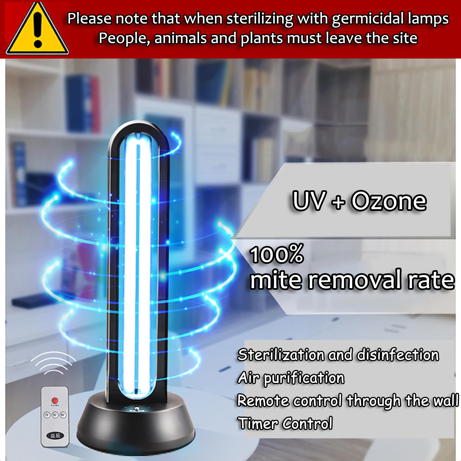 Lampe Désinfection UV 42W SANSI - Stérilisateur UVC 254 Nm Portable Avec Télécommande - Pour Chambre, Cuisine, Salle De Bain Purificateur Air Portable