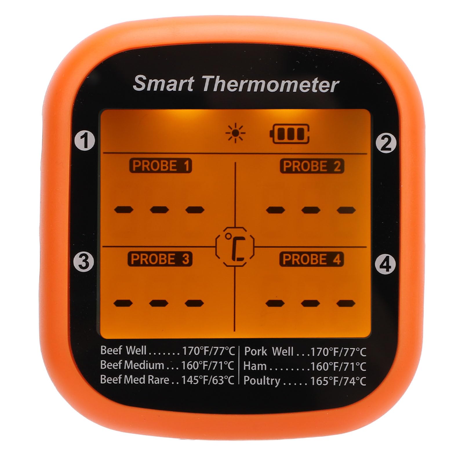Termómetro Inalámbrico para Carne con 4 Sondas para Carne, Aplicación Bluetooth Inteligente, Control Remoto de Largo Alcance, Termómetro Digital LCD con Retroiluminación para