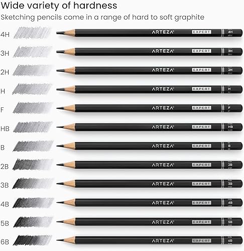 Miniatura 2 de ARTEZA Lápices de dibujo, juego de 12, dureza media (6B - 4H), lápices de grafito para bocetos y dibujo