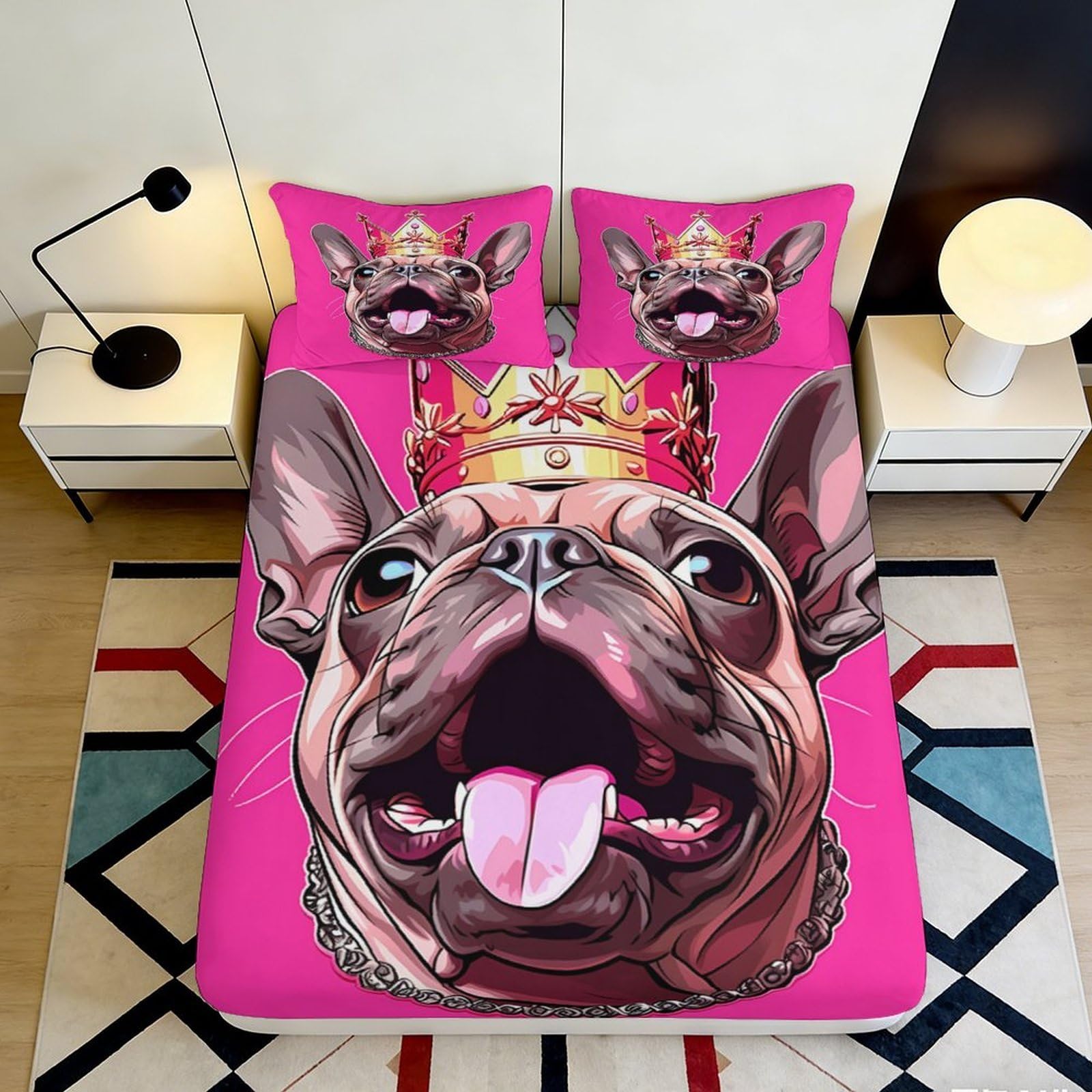 Jqzkxnhpbr Style-10 3D Printed French Bulldog Crown Fitted Sheet Microfiber Pink Cartoon Bed Sheet For Bedroom Dorm Mattress Protection Decor 90X200x25cm