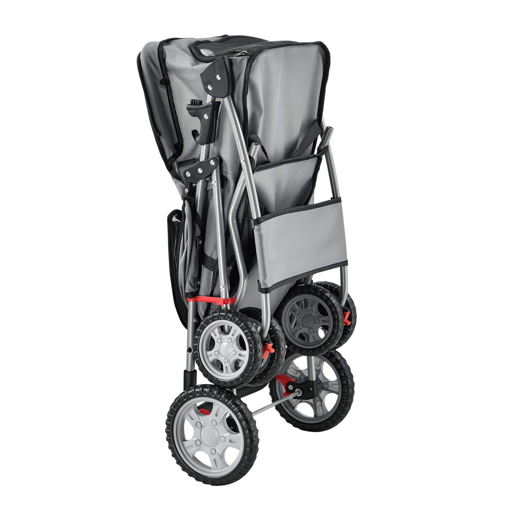 pro.tec Passeggino per Cani e Gatti Pieghevole Carrello Cabina Idrorepellente Ventilata 15 kg - Grigio