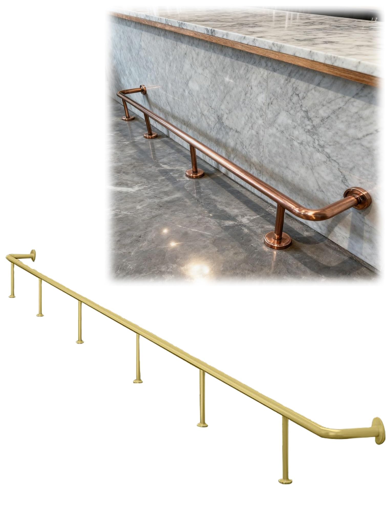 IvyLoutish Brushed Stainless Steel Commercial Bar Foot Rail Kit - 2.3ft Gold Foot Rest for Home Pub & Undercounter Installation, Durable Foot Support for Bars & Restaurants