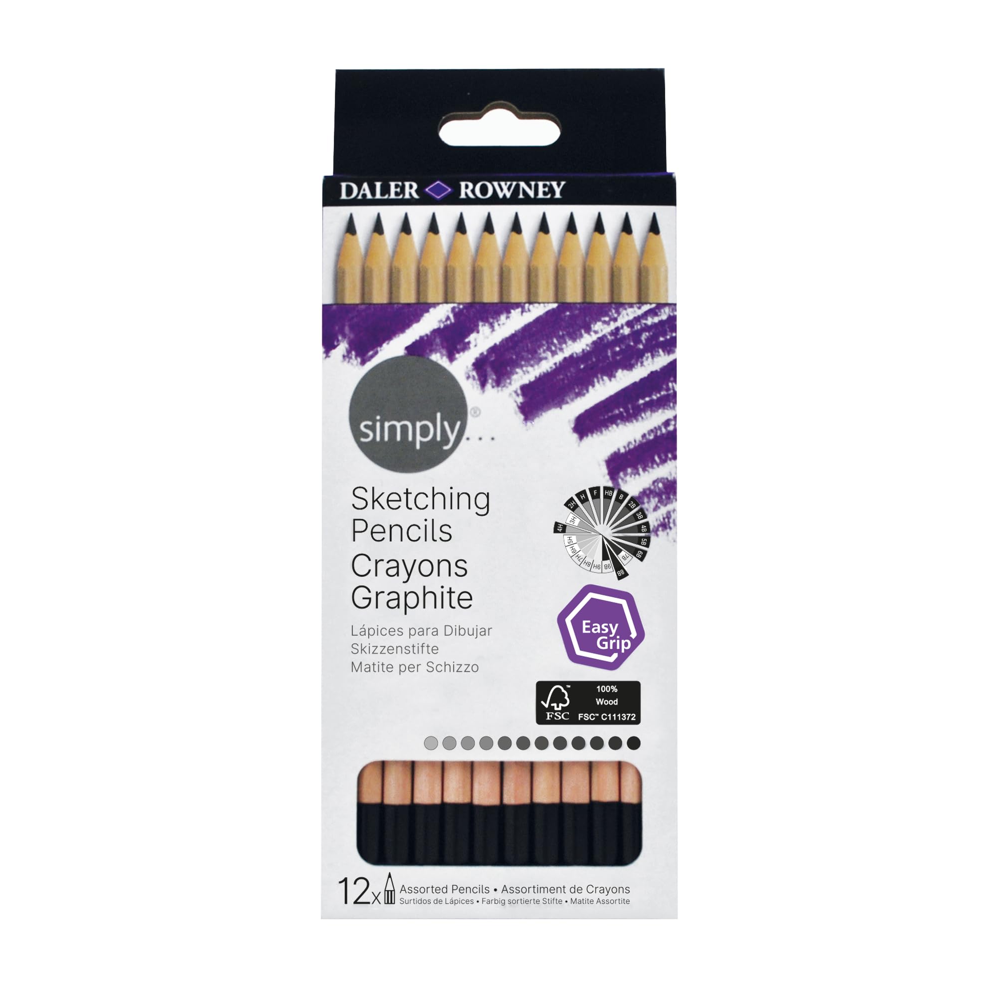 DALER-ROWNEY Simply Hex Sketching Pencil Set, 12 Assorted Grades, For Entry-Level Artists & Hobbyists