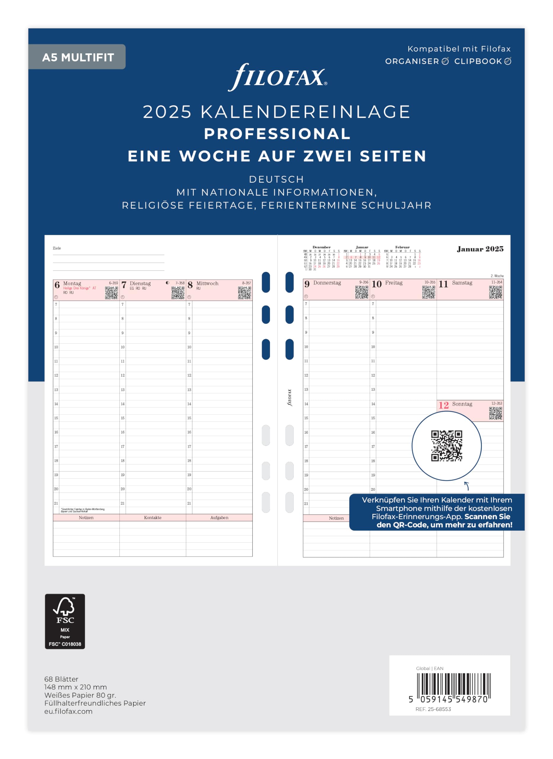 Filofax A5 Professional 1 Week on 2 Pages (German) 2025
