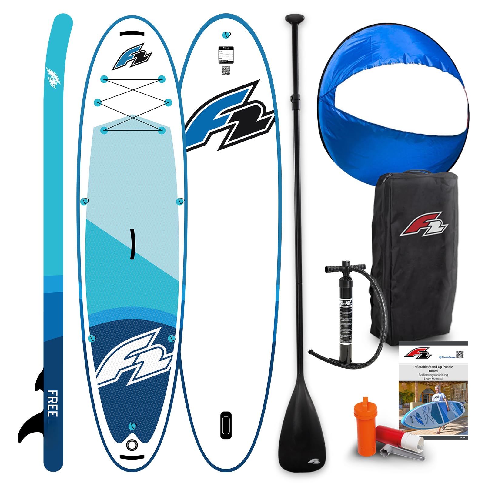 F2 Stand Up Paddle Board Free - Round Sail - SUP Set Größe wählbar Blau 2024/25
