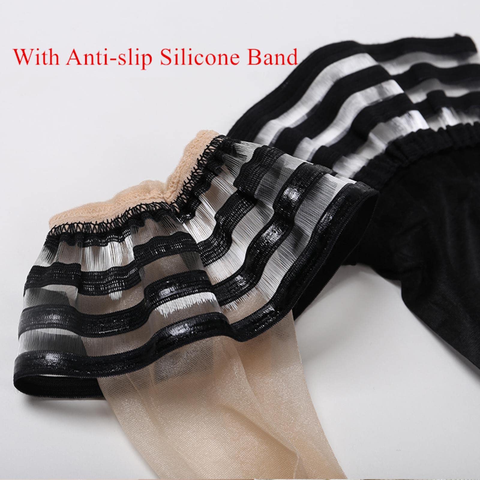 Stocking 2 pares de medias altas hasta el muslo de encaje para mujer, medias de seda de alta elasticidad de silicona transparente antideslizantes, muy adecuadas para mujeres y niñas (talla única neg
