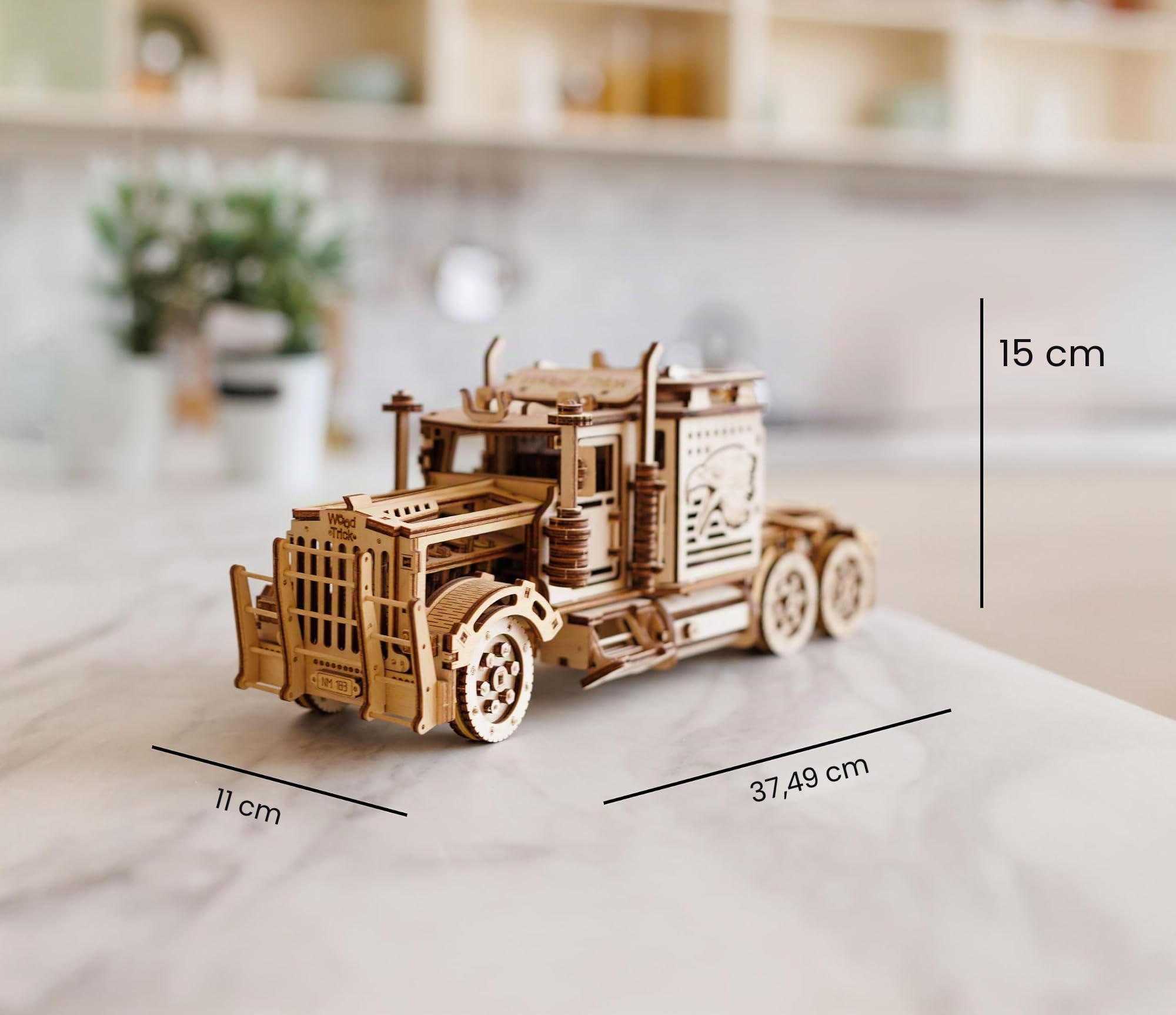 Wood Trick Big Rig Camión de Juguete Mecánico - Potente Motor de Goma - Kit de Modelo de Camión de Madera Semirremolque Realista para Adultos y Niños - Puzzle de Madera en 3D