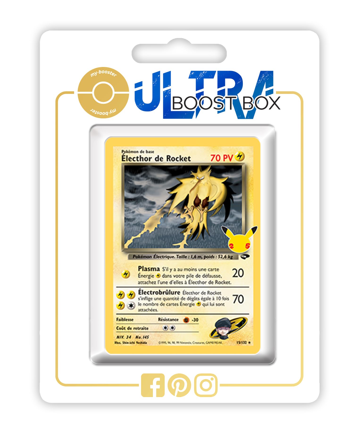 my-booster Électhor de Rocket (Rocket Zapdos) 15/132 Collezione Classica Holo X Épée et Bouclier - Célébrations - 25 ans - Box di 10 carte Pokémon Francese