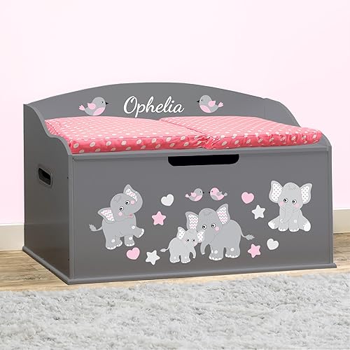 DIBSIES Caja de juguetes personalizada Creative Wonders, elefante rosa, 30 x 19.25 x 18 pulgadas, tapa de cierre suave (gris cola de milano)