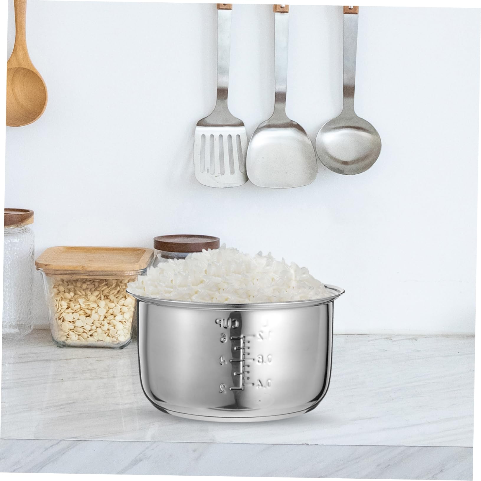 Cuiseur à Riz INOX Revêtement Antiadhésif en Acier Inoxydable, Casserole Intérieure de 3 litres Facile à Nettoyer pour Usage Domestique et Bureau