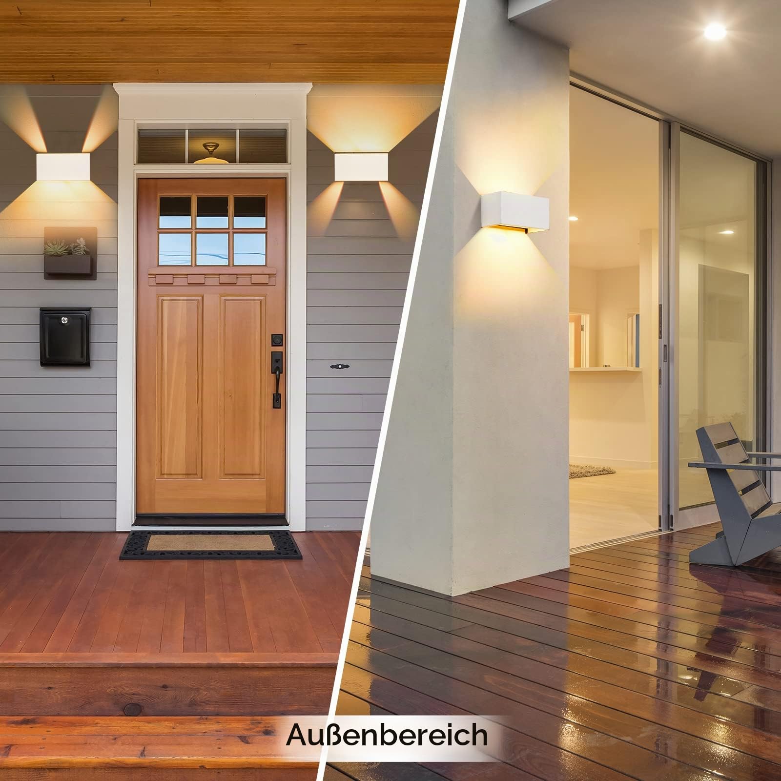 LED Wandleuchte Wandlampe innen aussen, Außenlampe Außenleuchte IP65 Modern Aussenleuchte UP Down Außenwandleuchte Aussenbeleuchtung Einstellbar Lichtstrahl Schlafzimmer Treppenhaus, Weiß