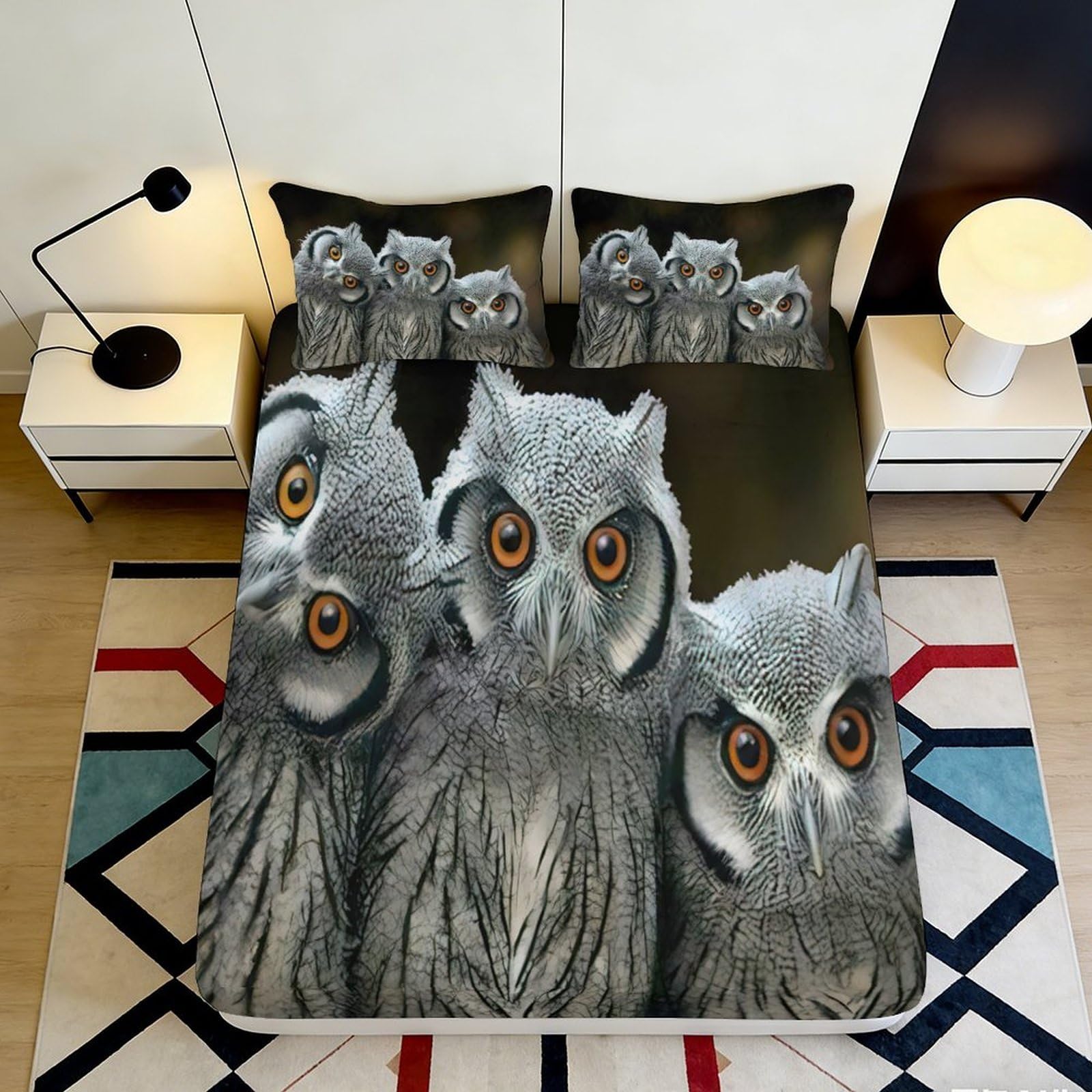 Jqzkxnhpbr Style-4 3D Printed Cartoon Owl Fitted Sheet Microfiber Soft Breathable Forest Night Bed Cover Bedroom Decor 90X200x25cm