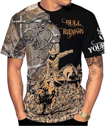 Amazon.com: Paniprints Personalized Name Bull Riding Shirt 3D, Rodeo ...