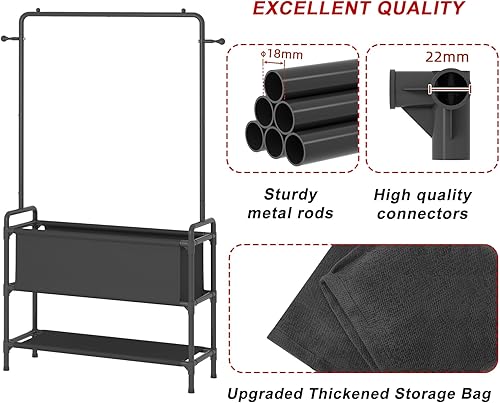 Miniatura 8 de Calmootey Clothing Rack with Storage Bag, 3-in-1 Garment Rack, Non-woven Shelves for Shoes, Clothes Rack for Bedroom, Hallway, Entryway, Black