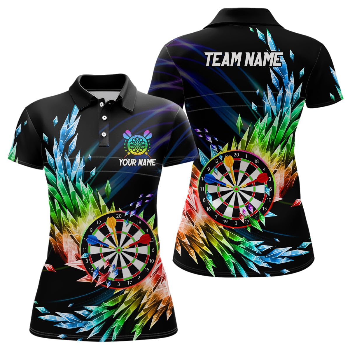 3D Bunte Gefrorene EIS-Männer & Frauen Darts Polo & Quarter-Zip Shirts – Individuelle Dartboard Darts Bekleidung Jerseys T1431