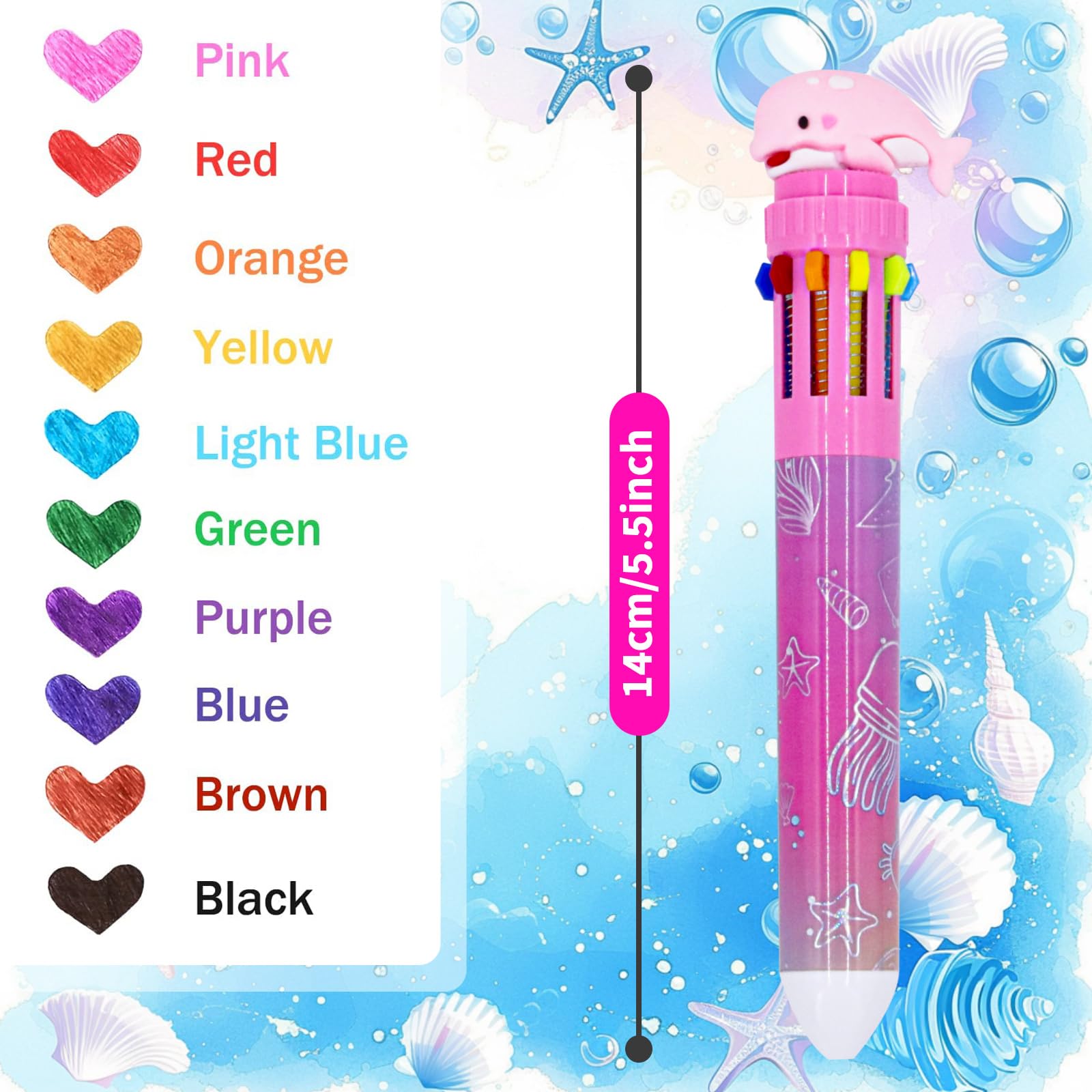 Pinkgarden 6 Pack Multicolor Ballpoint Pen 0.5mm,10-in-1 Colored Retractable Space Ballpoint Pens for School Supplier Office Students Children Gift (Ocean) - Image 4