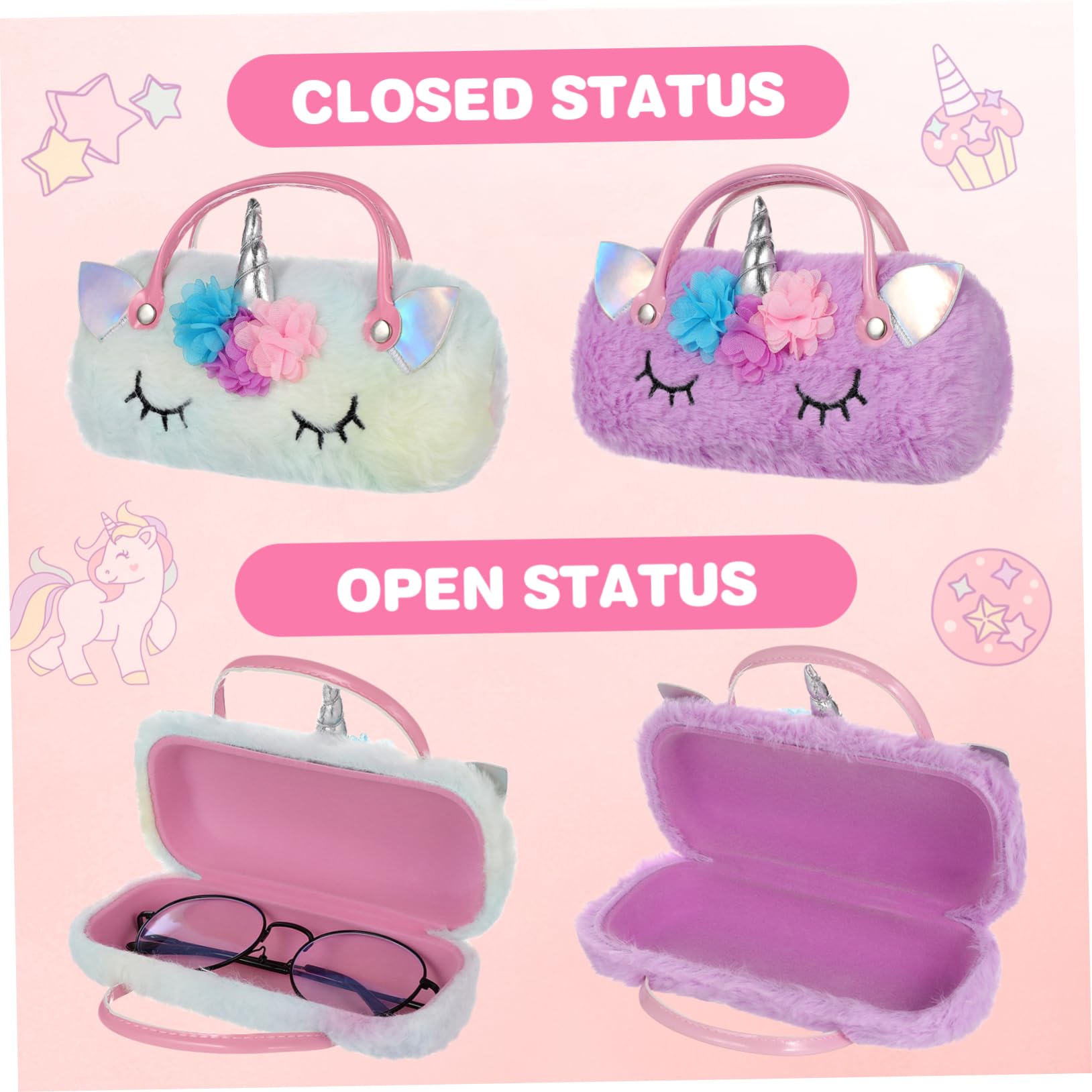 COLLBATH Custodia per Occhiali Unicorno in Microfibra Pu, 2 Pezzi | Portatile per Occhiali da Lettura e Sole, Uso Quotidiano e Viaggio, Semplice e Fashion
