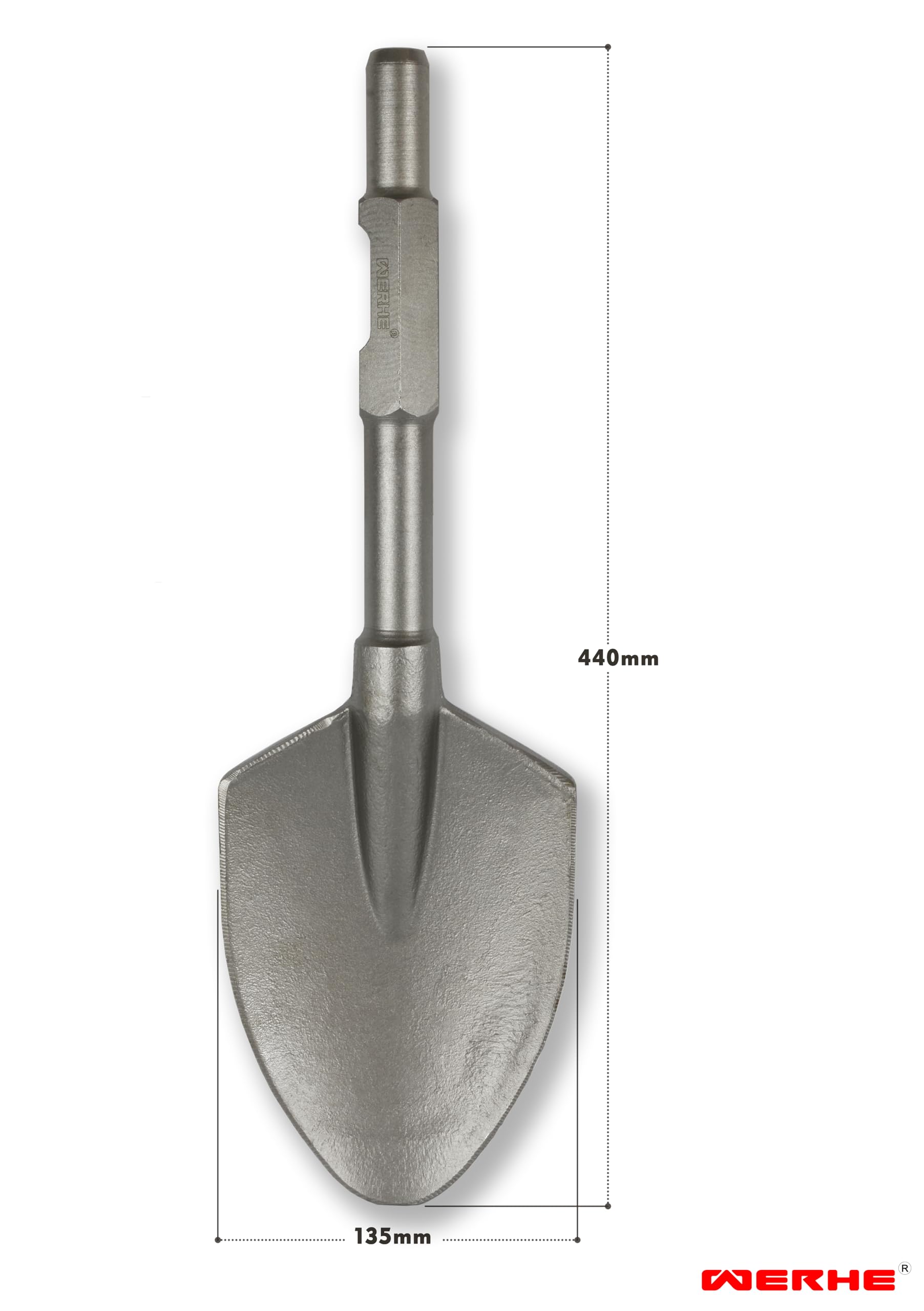 WERHE ® Professional SDS HEX scalpello a punta 135 x 440 mm supporto esagonale 30 mm per martello demolitore scalpello custodia in plastica