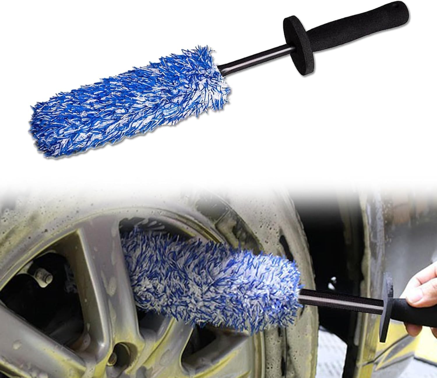 Long Handle Wheel Brush, Soft Wheel Cleaning Brush, Detailing Brush and Stiff Tire Brush, No Scratches Car Wheel Rim Brush, Bendable Durable Wheel Rim Cleaner Brush Set for Cleaning Wheel and Tire