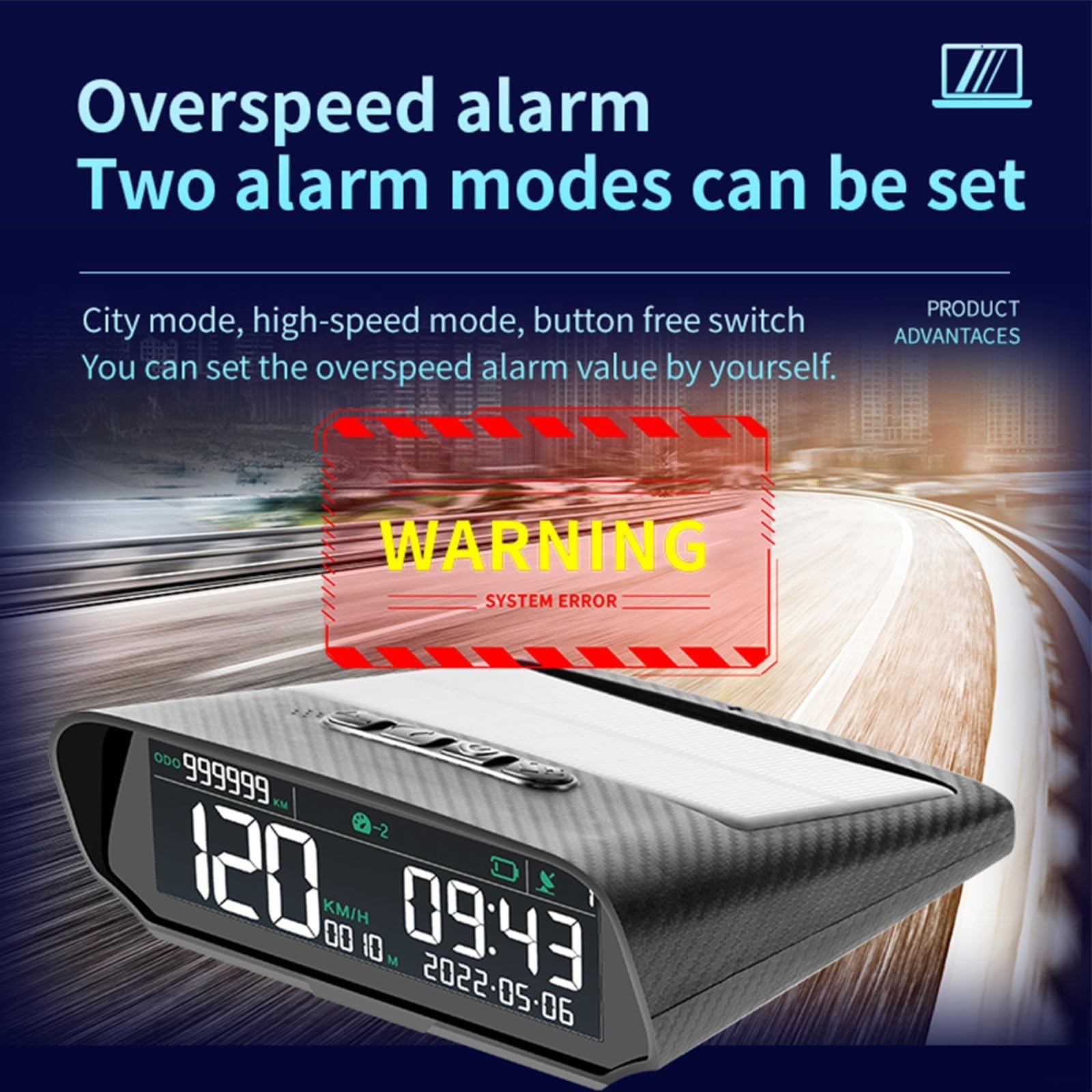 X100 GPS Affichage Tête Haute pour Voiture avec Alimentation Solaire et USB LCD Compteur de Vitesse Altitude et Odomètre Double Canaux GPS et Beidou Alertes de Fatigue Automatique ABS