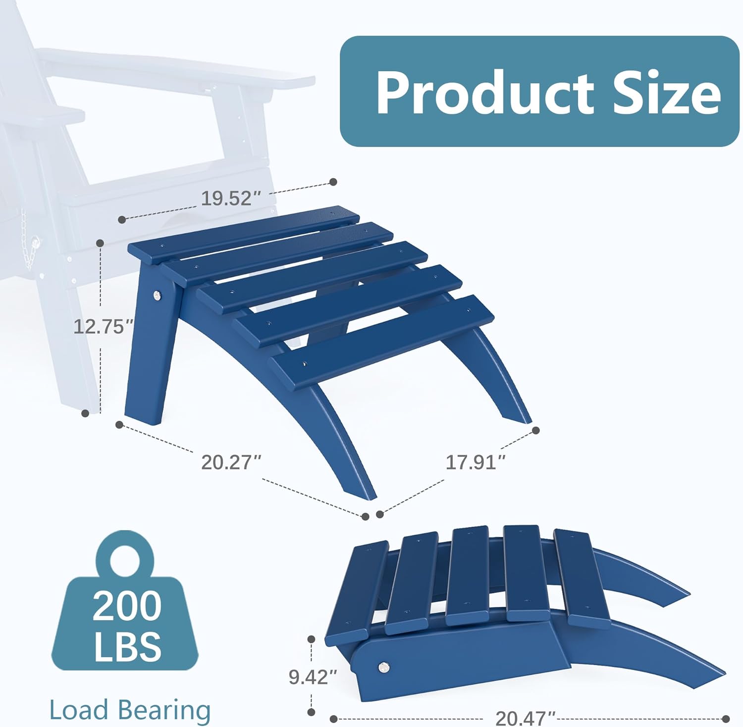 NAVINE Adirondack Ottoman, Folding Adirondack Ottoman for Adirondack Chair, HDPE All Weather Outdoor Footstool for Patio, Backyard, Porch, Garden, Navy Blue