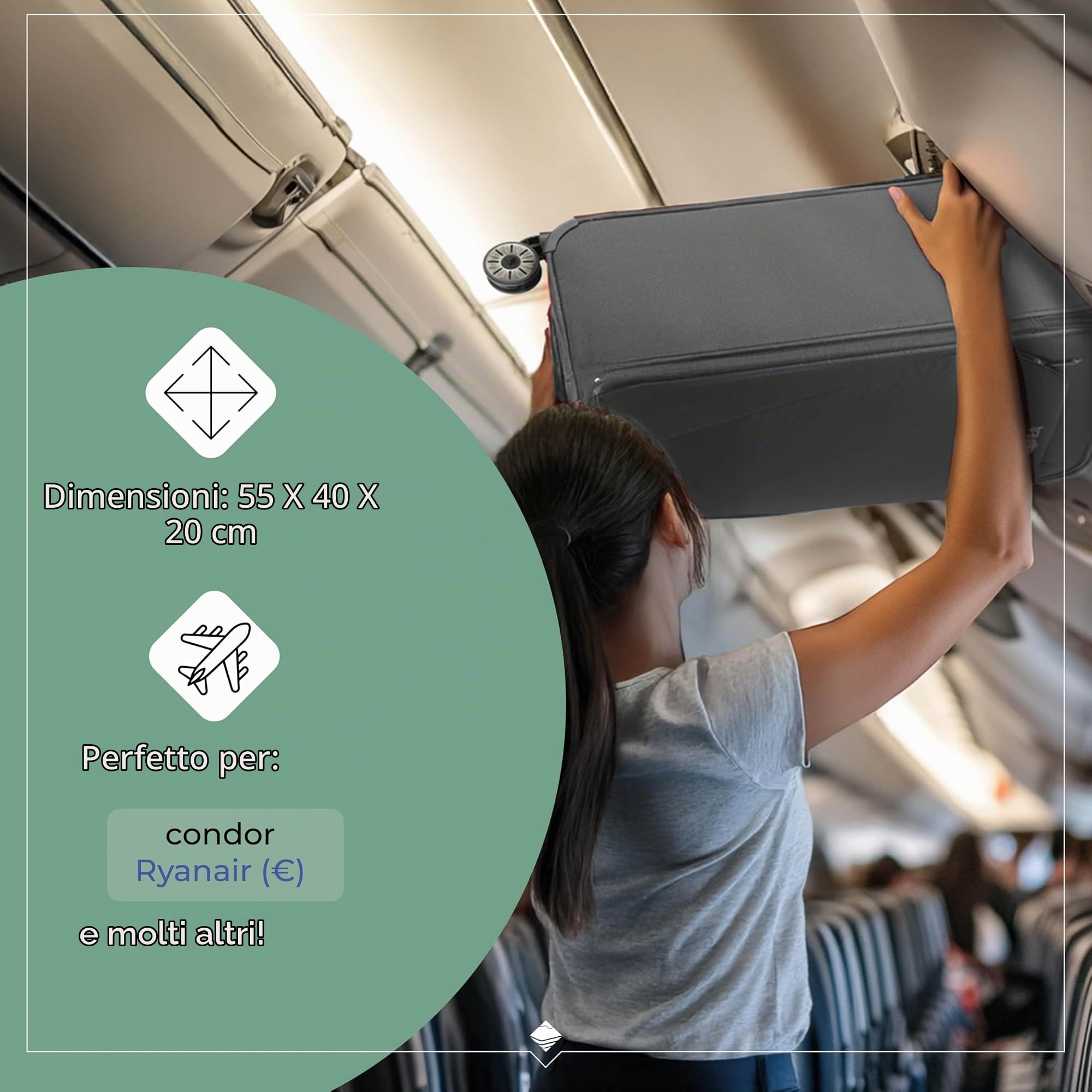 travelite valigia a mano con 2 rotelle per Condor + Ryanair, serratura a combinazione integrata, trolley da cabina compatto con funzione di aggancio, 55x40x20 cm, 41 l, 2,2 kg
