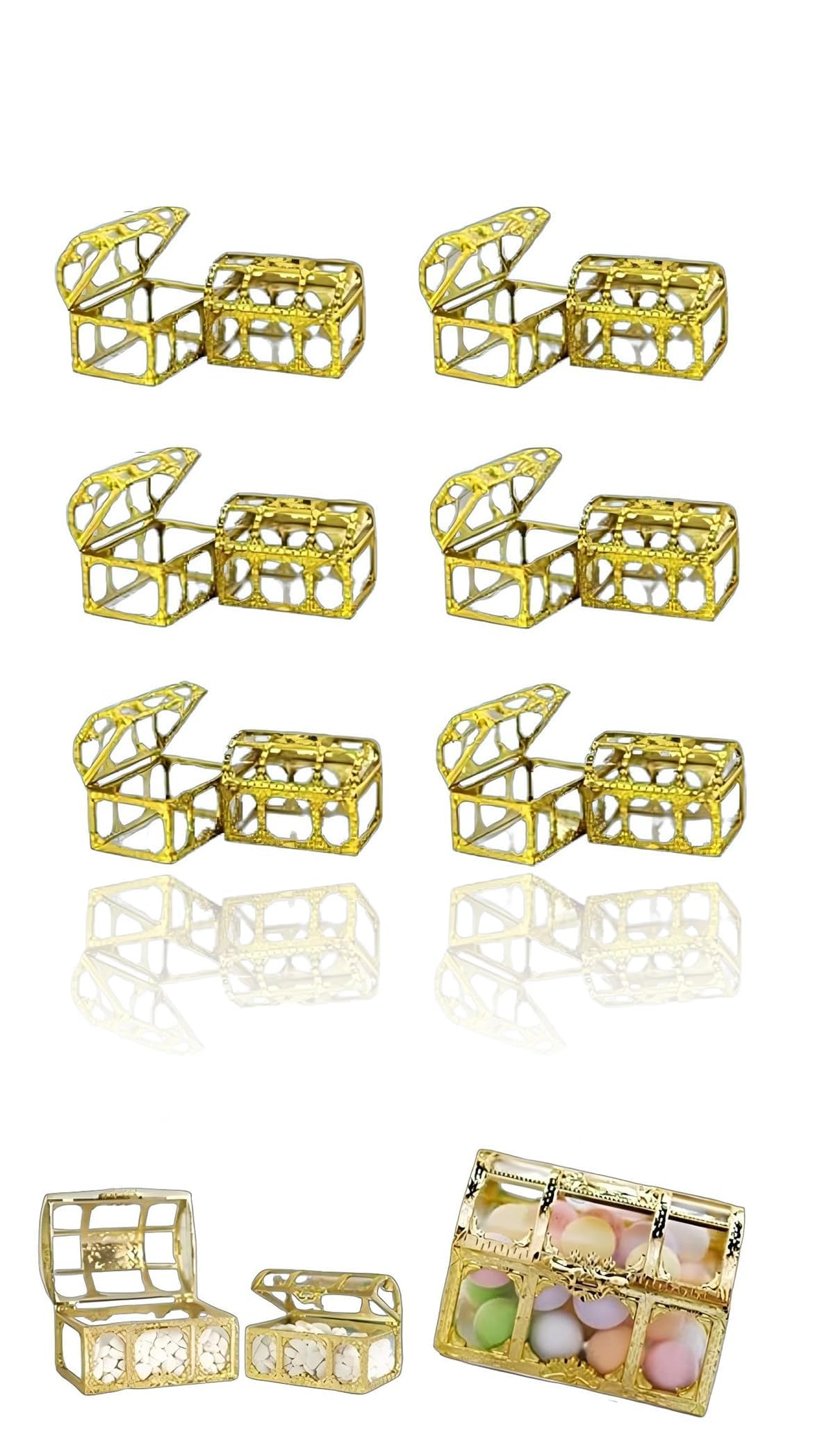 Sweet seven 12 Pack Gold Treasure Chest Favor Candy Boxes Weddings Bridal Shower Baby Showers and Birthday Parties Decorative Square Boxes for Chocolates Candy Jars and Gifts