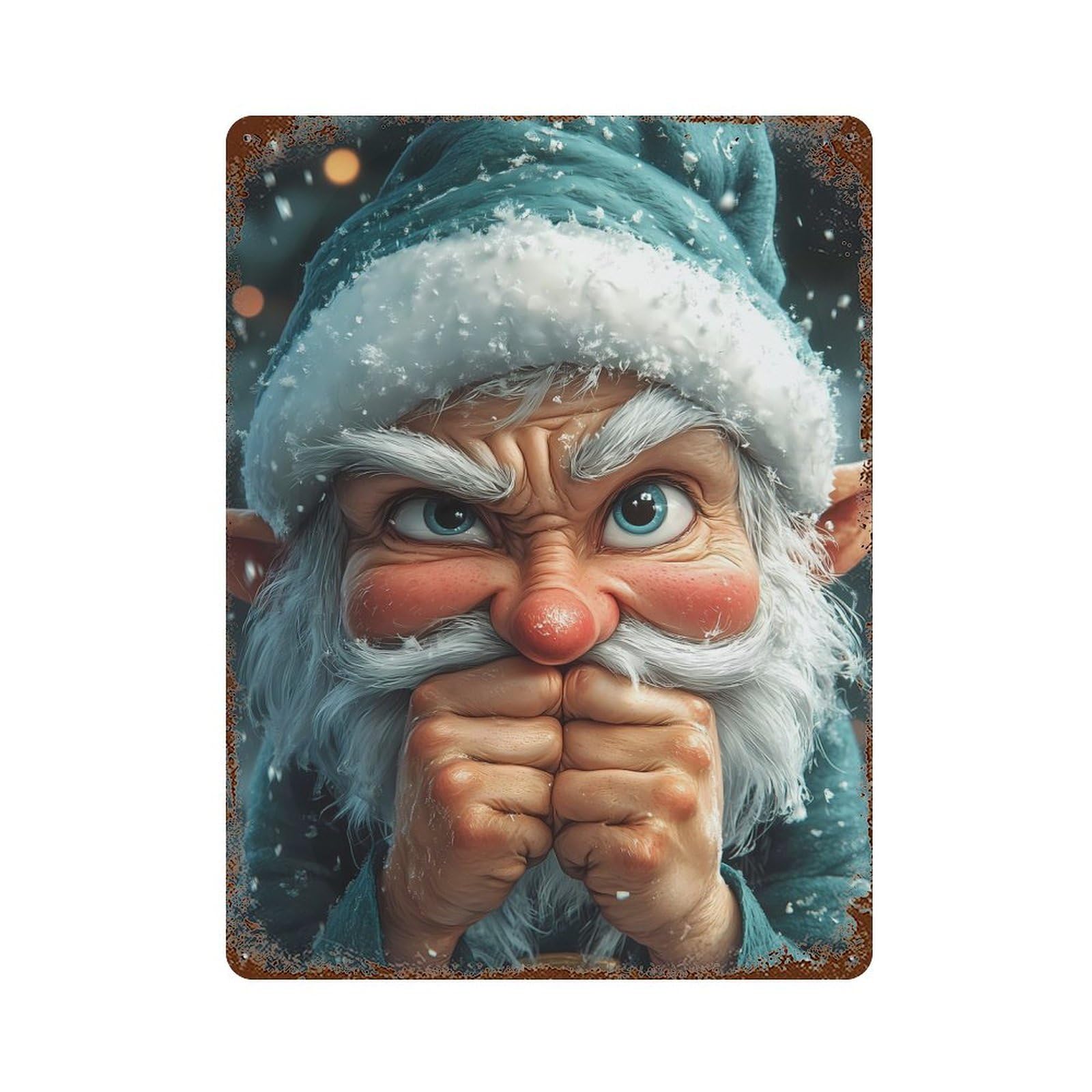 Angry Christmas Elf Funny Vintage Wall Sign 15.7"x11.8", Rust Effect Metal Decor for Living Room, Hallway And Home Decor