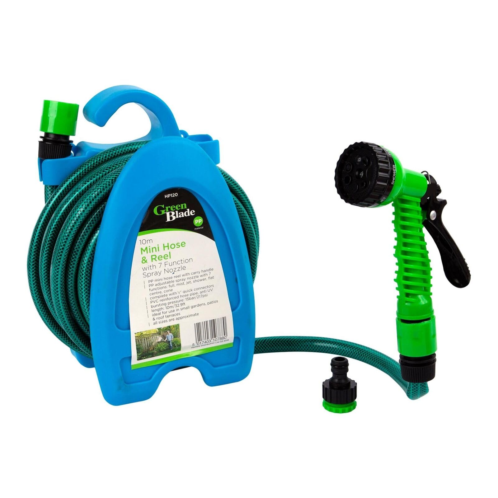 ADEPTNA 10m Lightweight Garden Hose Reel Compact Hose Pipe Reel Set with 7 Adjustable Spray Gun Nozzles