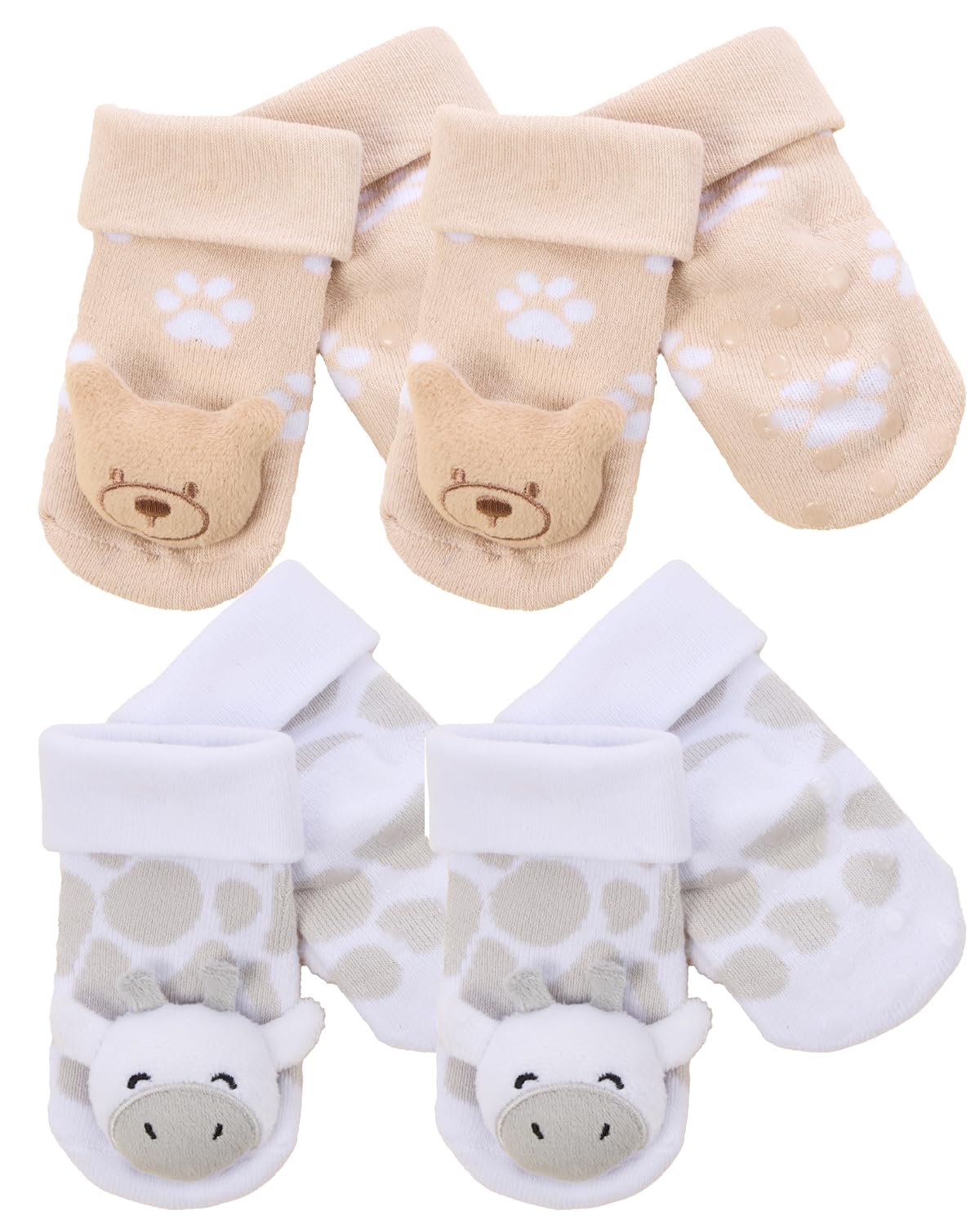 Slumber Hut 4 Pairs Babies Novelty Terry Socks TEDDY/GIRAFFE 2 x Each 6-12 Months