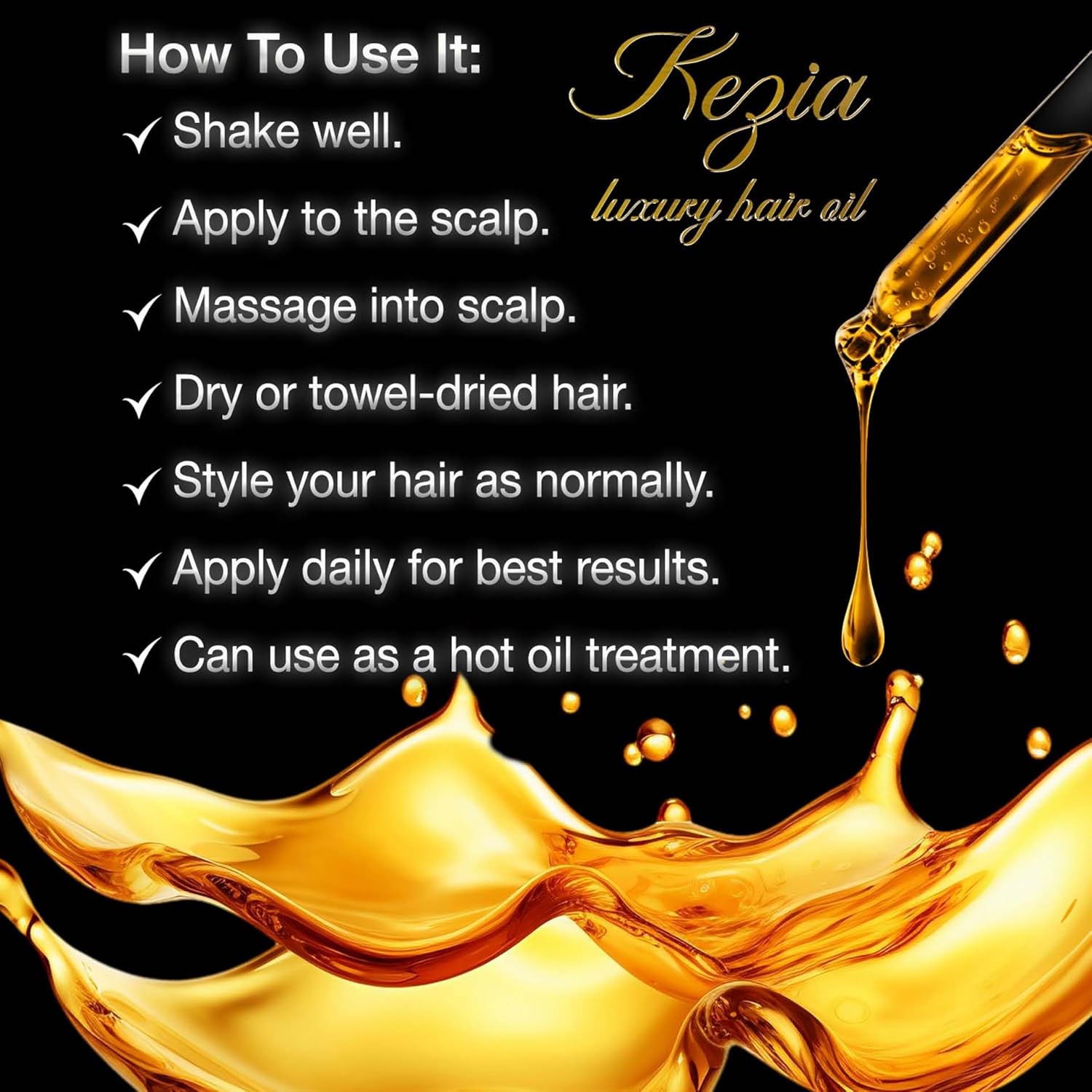 CHEZEV (KHAY'-ZEV) VISION Kezia Luxury Hair Oil for Hair Growth, Repair, & Nourishment - Men and Women for hair, eyelashes, eyebrows - 100% Natural, Paraben & Sulfate Free - 2 fl oz
