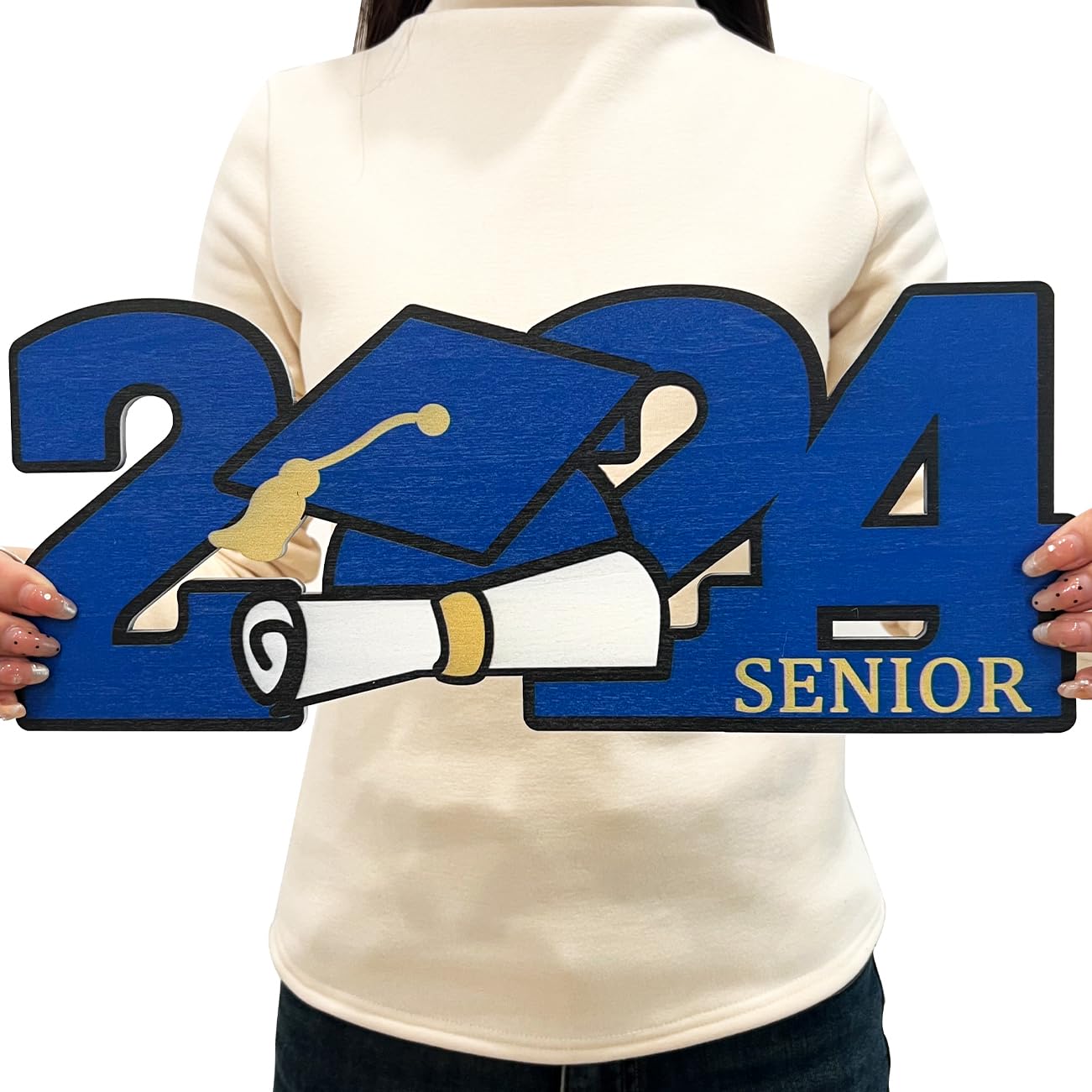 Photo 1 of Senior 2024 Graduation Wooden Sign 2024 Graduation Party Photo Booth Props Class of 2024 Wooden Signs for Congrats Grad Party Decorations (Blue)