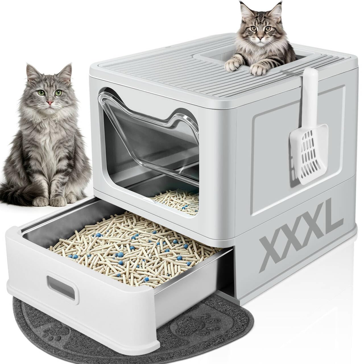 Large Cat Litter Tray,Enclosed Stainless Steel Cat Litter Tray,Odor Control