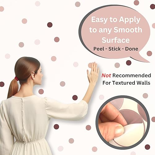 Miniatura 2 de Calcomanías de pared de lunares rosados, 150 calcomanías de pared bohemias de 2 pulgadas para dormitorio, guardería o sala de juegos, calcomanías de