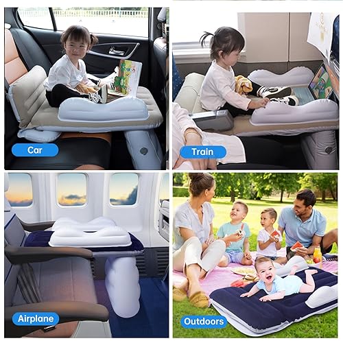 Miniatura 6 de MiiDD Cama inflable de viaje para niños pequeños, cama de avión para niños, cama de viaje para niños, cama portátil para niños, cuna de viaje,